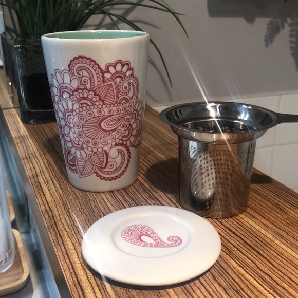 Davids Tea Mandala Nordic Mug Pink Red Paisley Pattern With infuser - Picture 5 of 9